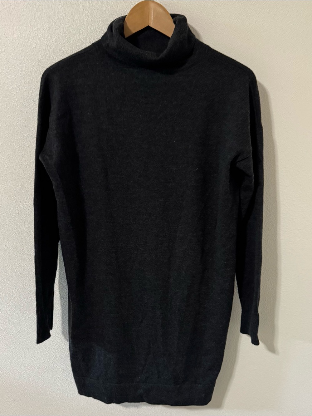 Eileen Fisher Merino Wool Turtleneck Tunic Sweater Dress Charcoal Gray-Medium